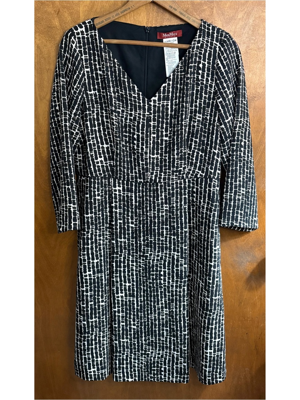 MaxMara Amedea Black & White Print A-Line Knee Length Dress Old Money Office Mod